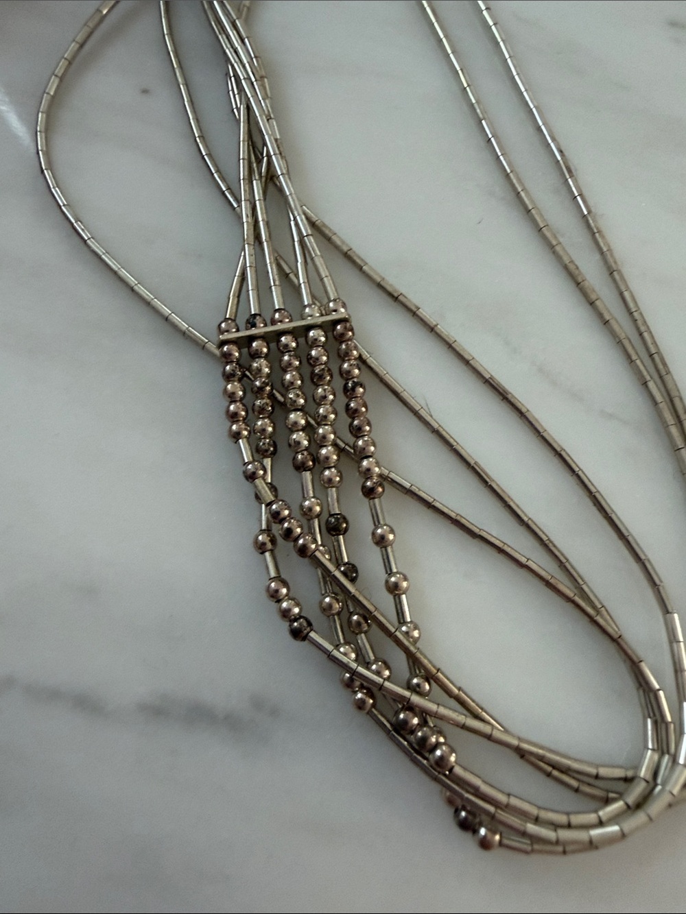 Vintage Sterling Multi-Strand Twisty Rope Bead Accent Necklace - Picture 4 of 6